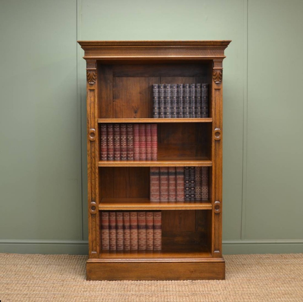Quality Victorian Tall Oak Antique Open Bookcase