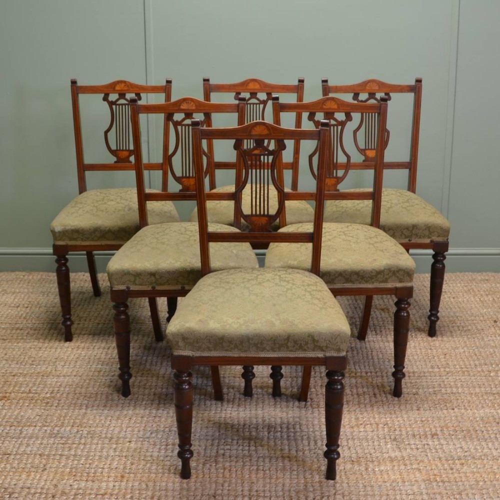 Set of  6 Inlaid Antique Edwardian Mahogany Dining Chairs