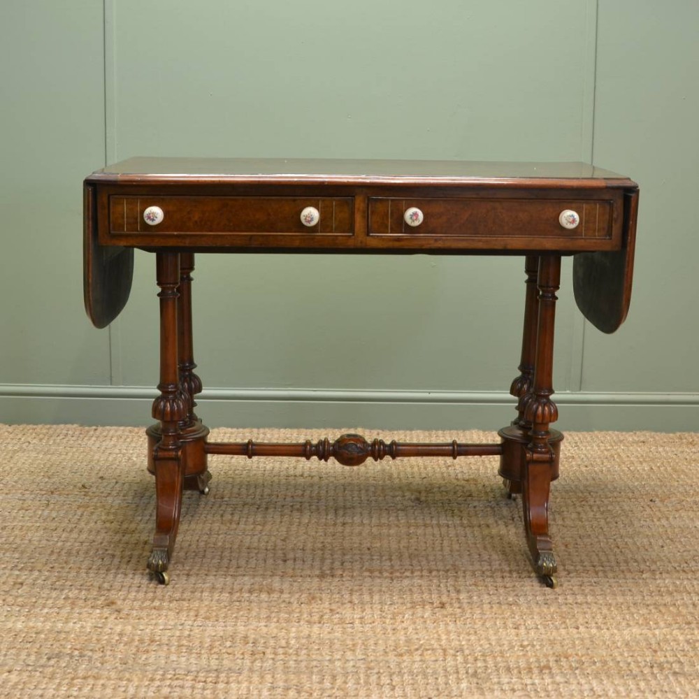 Unusual Victorian Burr Walnut Antique Sofa Table