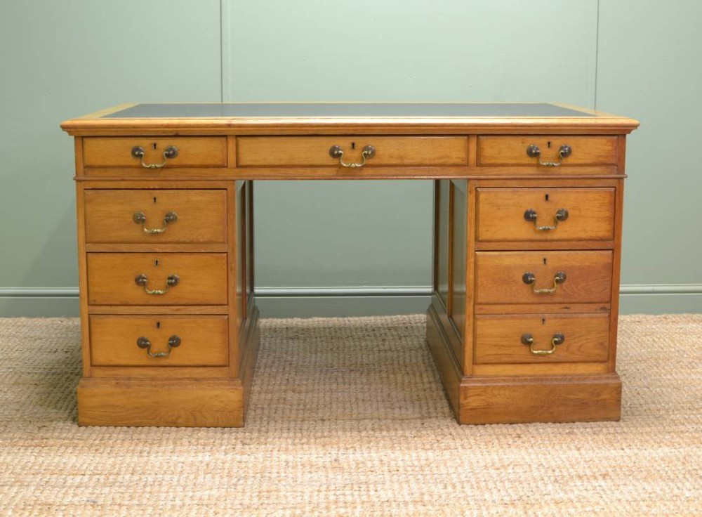 Large Golden Oak Antique Pedestal Desk