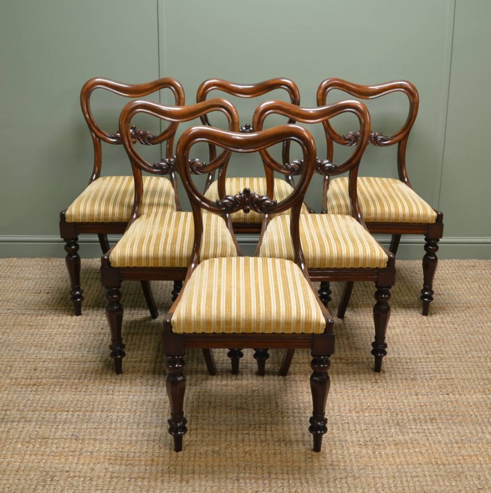 Beautiful set of Six Victorian Antique Balloon Back Chairs