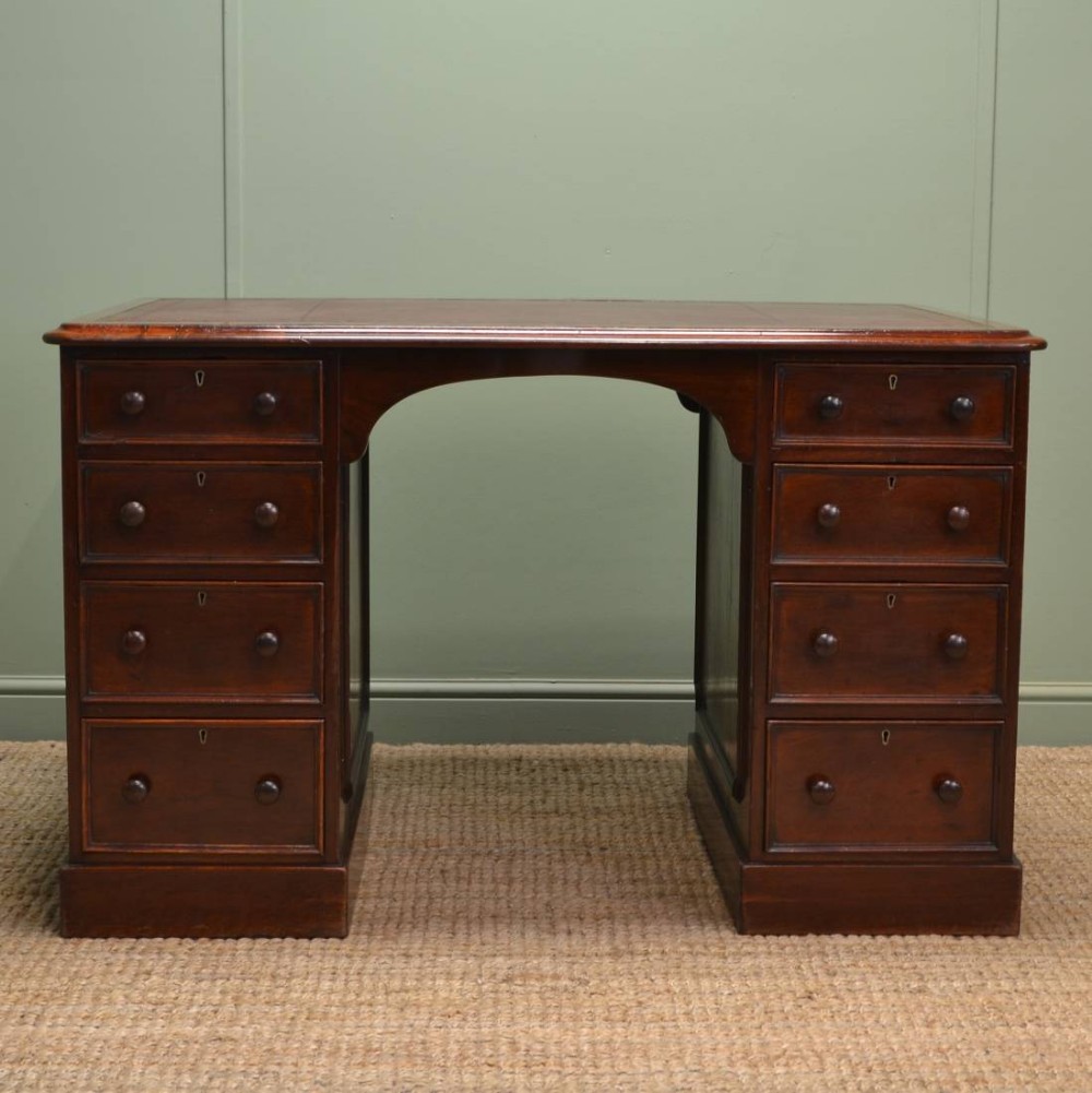 Victorian Mahogany Antique Pedestal Desk Stamped by W. Fry and Co