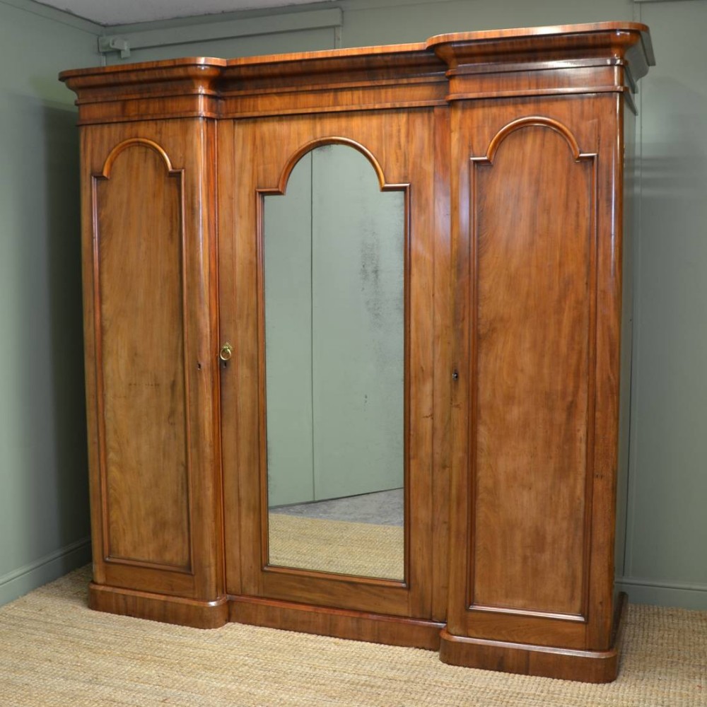 Large Victorian Mahogany Antique Triple Wardrobe