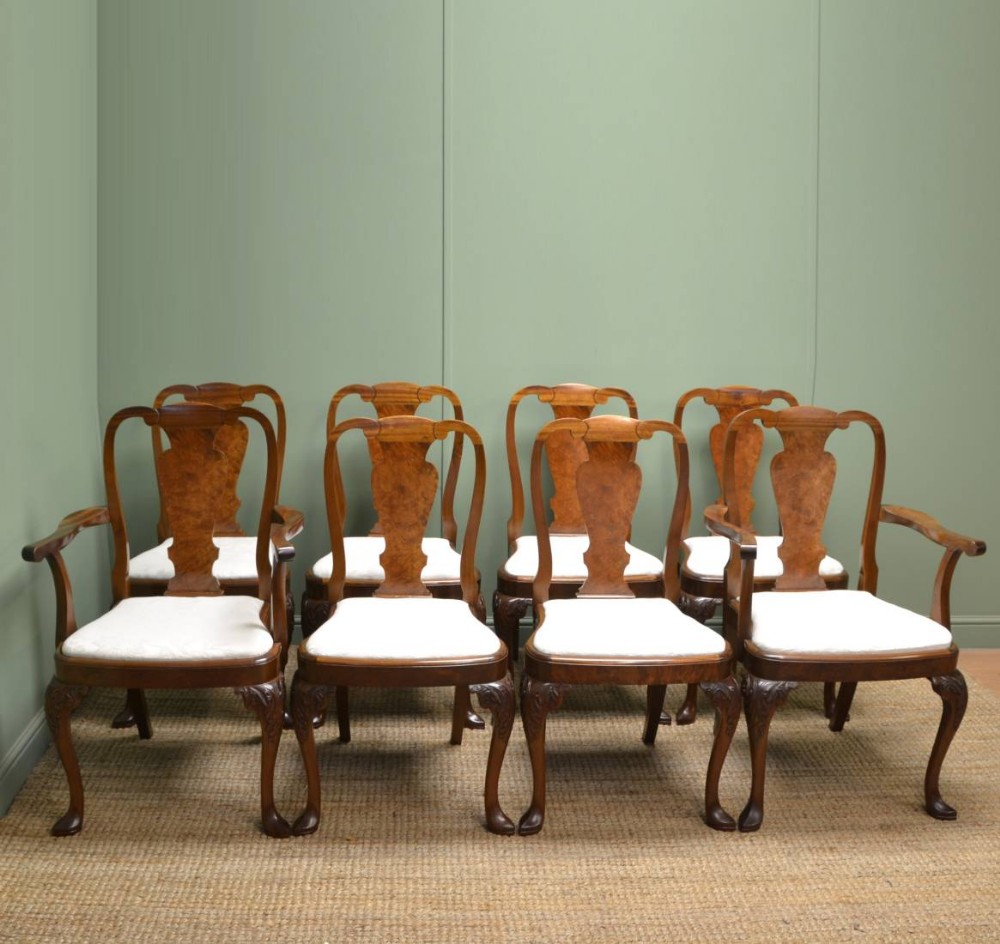 Set Of 8 Stunning Quality Edwardian Walnut Antique Dining Chairs