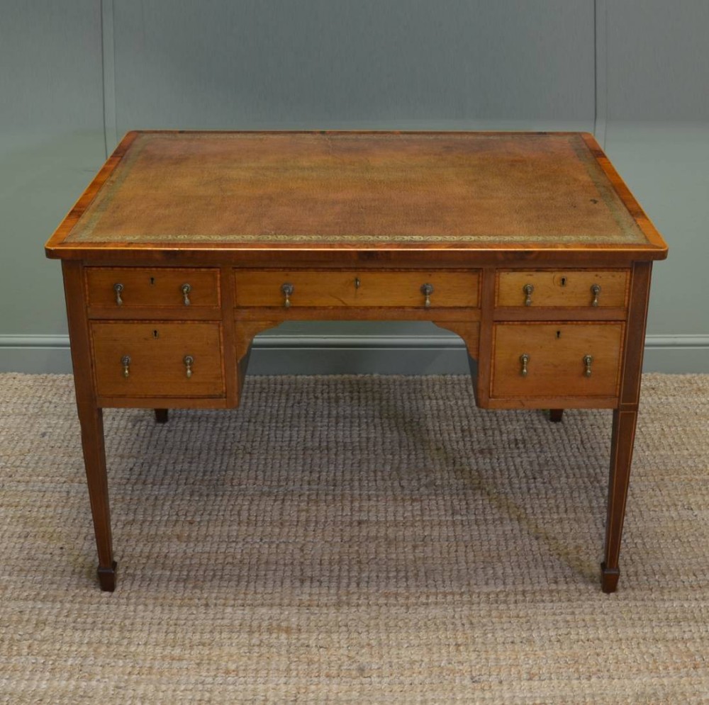 Large Edwardian Mahogany Antique Inlaid Writing Desk