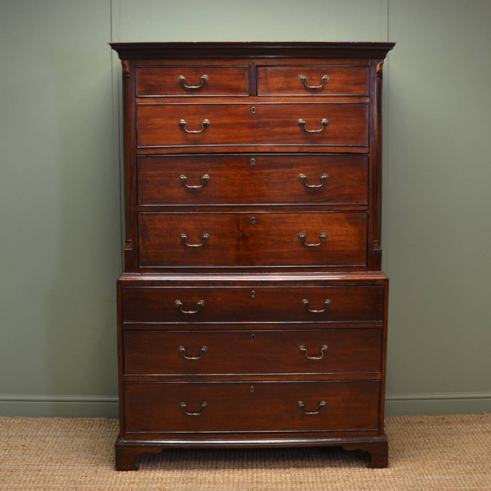 Small Georgian Walnut Antique Chest On Chest 