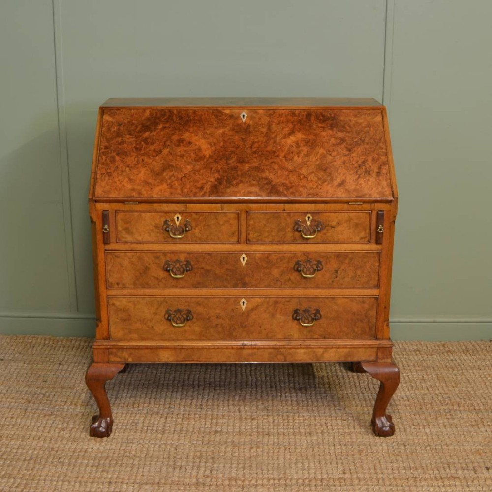 Stunning Burr Walnut Edwardian Antique Bureau