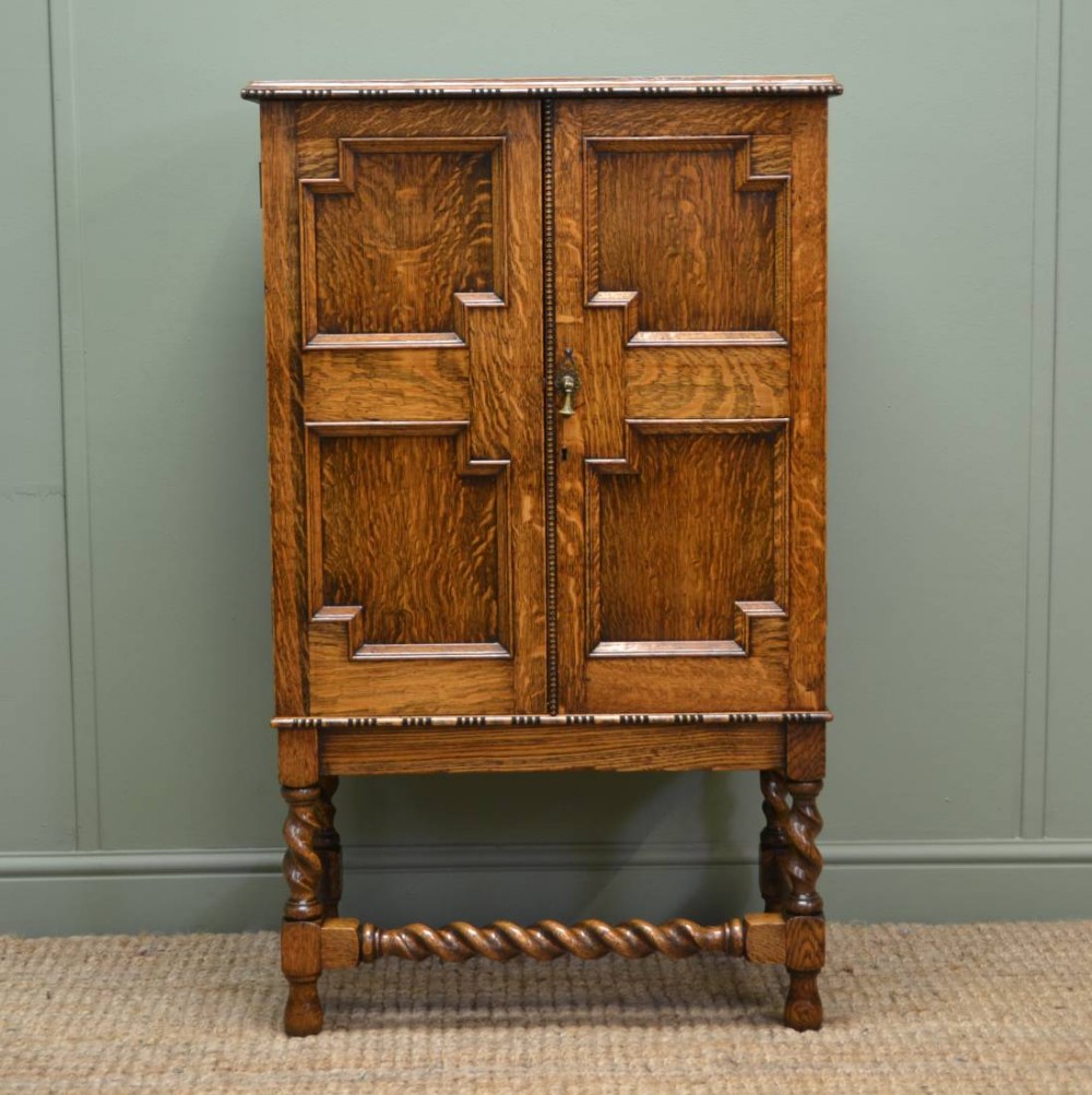 Unusual Edwardian Golden Oak Small Antique Cupboard