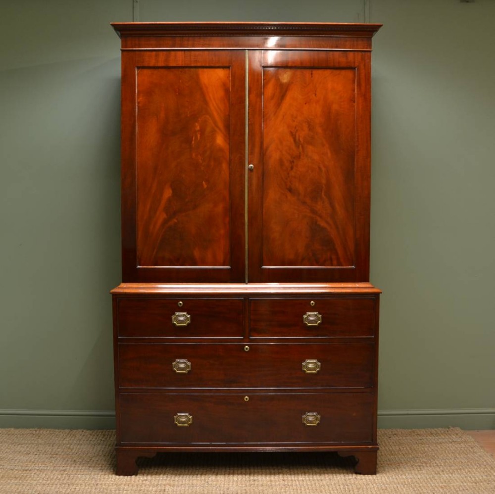 Fine Regency Figured Mahogany Antique Linen Press