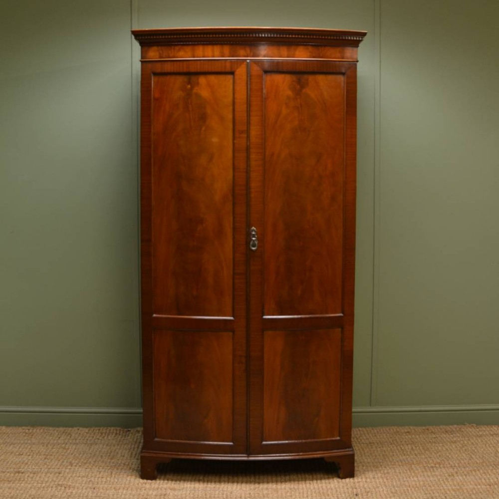 Beautifully Figured Mahogany  Edwardian Bow Fronted Antique Wardrobe