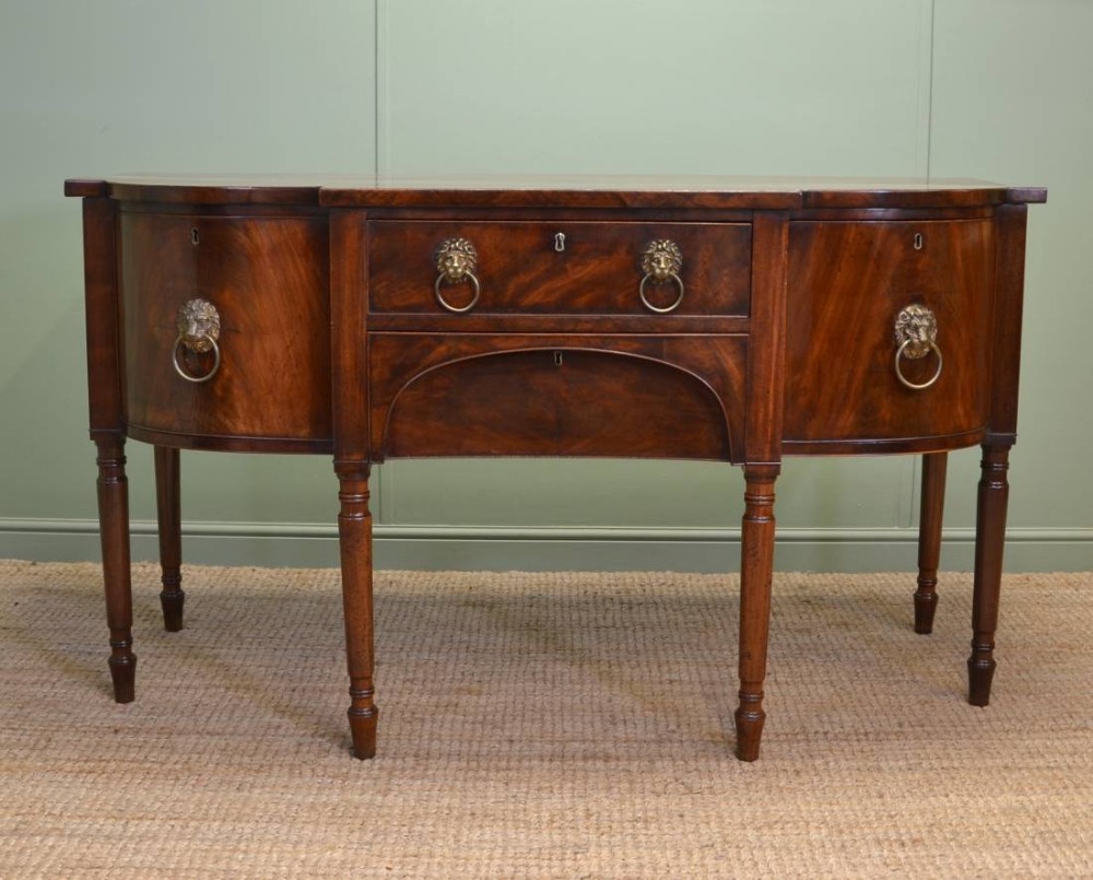 Magnificent Large Figured Mahogany Antique Regency Breakfront Sideboard
