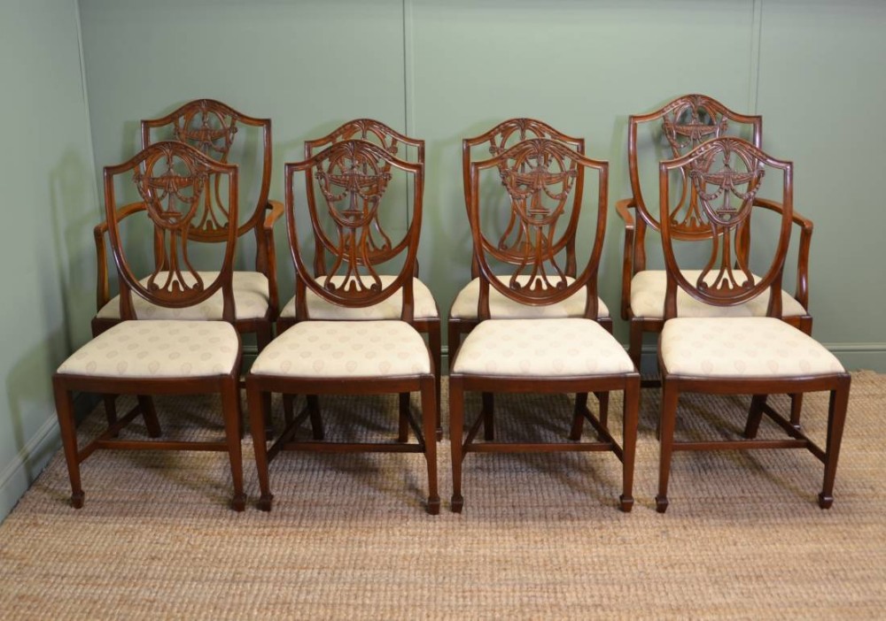 Set Of  Eight Hepplewhite Design Edwardian Antique Mahogany Dining Chairs