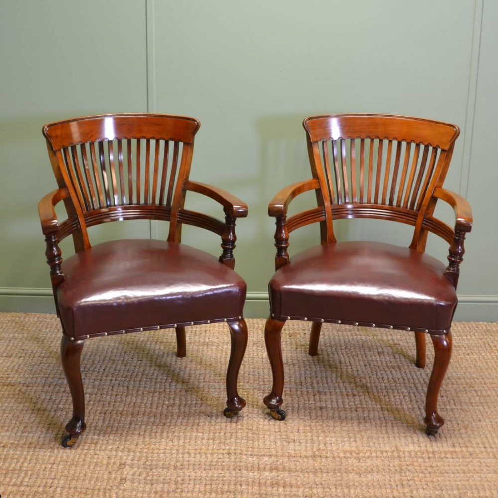 Fabulous Quality Victorian Solid Walnut Antique Pair Of  Office Chairs
