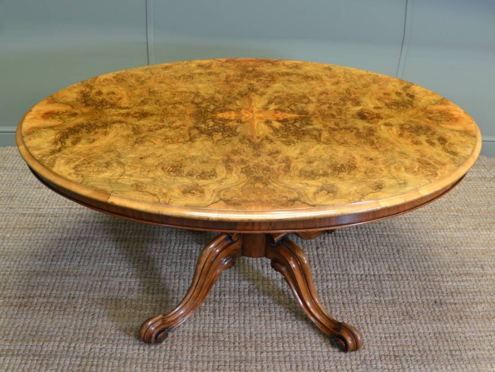 Magnificent Victorian Burr Walnut Oval Antique Dining Table