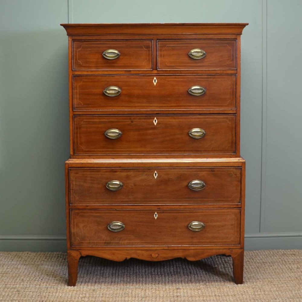 Unusual Small Georgian Country Mahogany Antique Chest On Chest