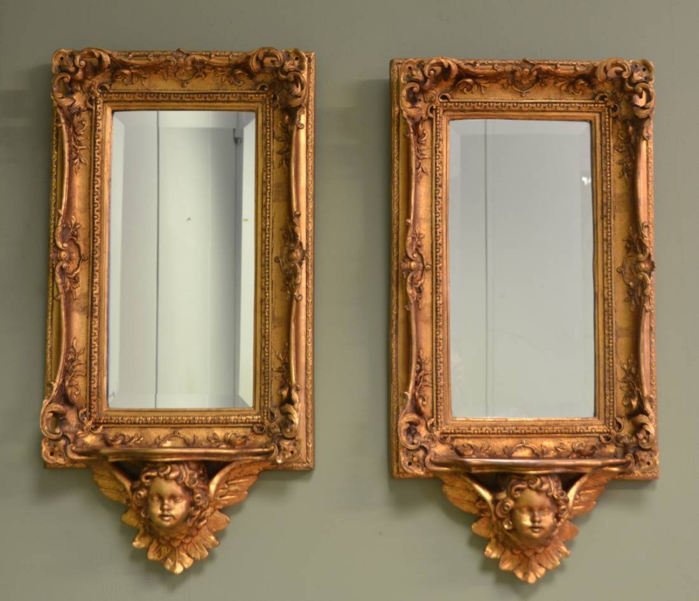 Unusual Pair Of Antique Decorative Gilt Mirrors
