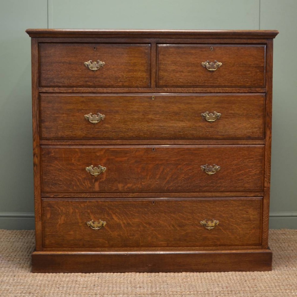 Superb Quality Tall Solid Oak Victorian Antique Chest Of Drawers