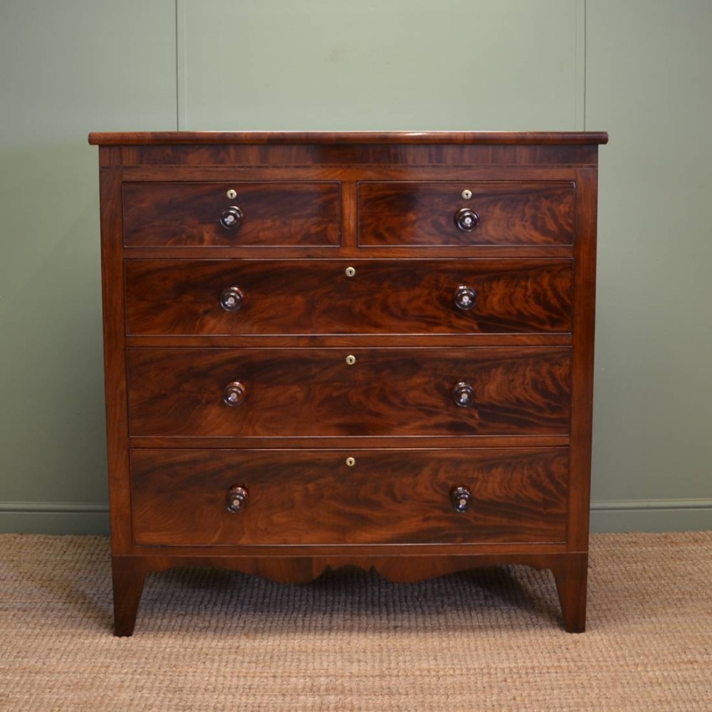 Large Flamed Mahogany Victorian Antique Chest Of Drawers
