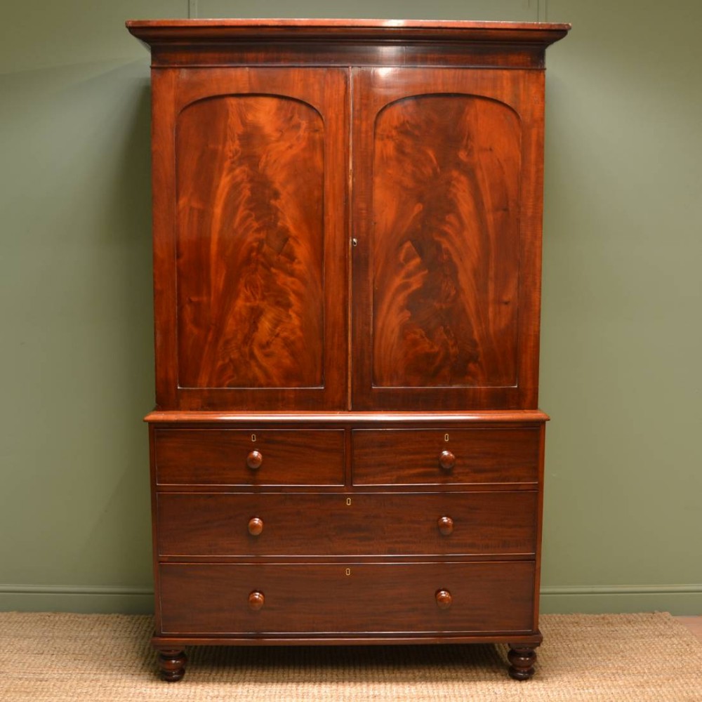 Quality Figured Mahogany Antique Regency Linen Press