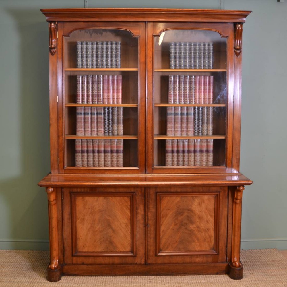 Superb Quality Large Victorian Figured Mahogany Antique Bookcase