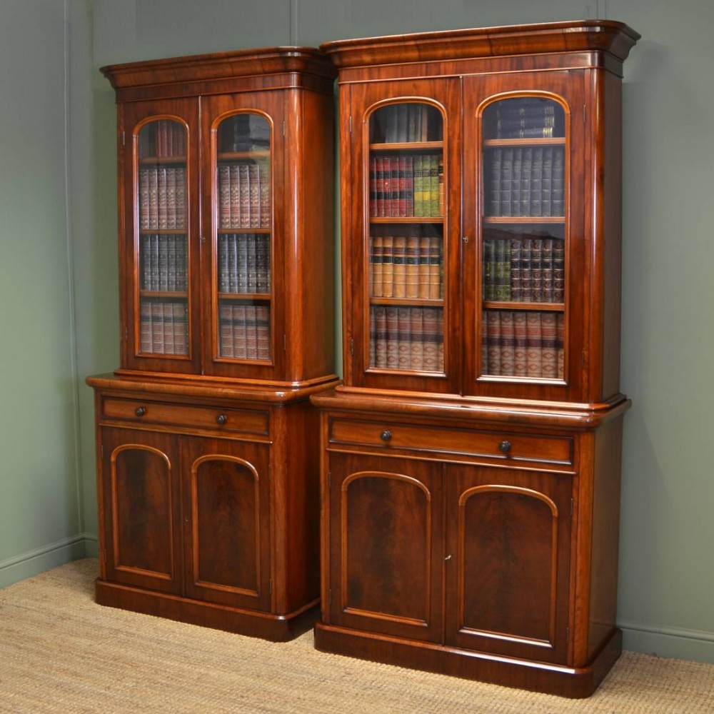 Fabulous Quality Unusual Pair Of  Victorian Mahogany Antique Bookcases