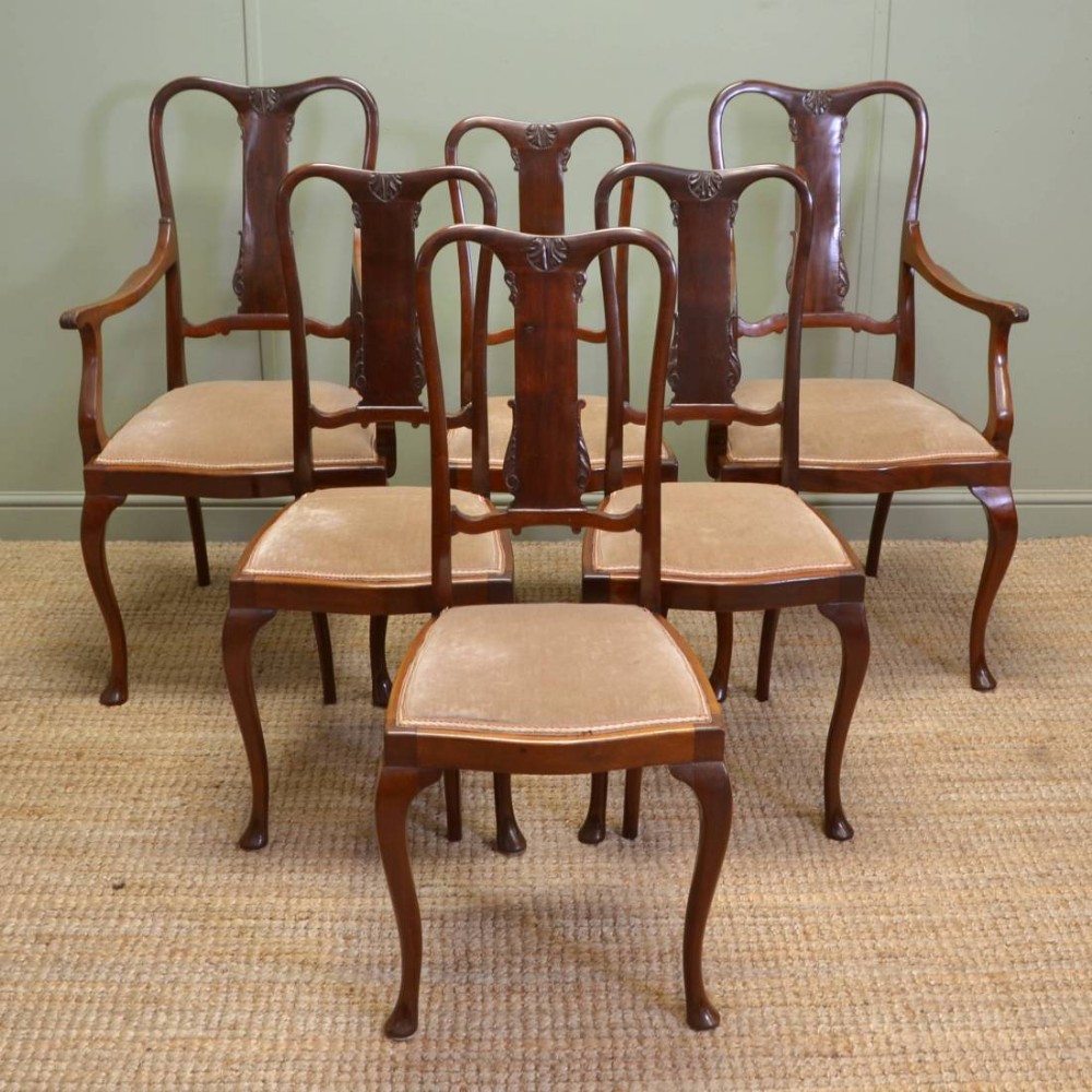 Quality Set Of Six Fine Antique Edwardian Dining Chairs