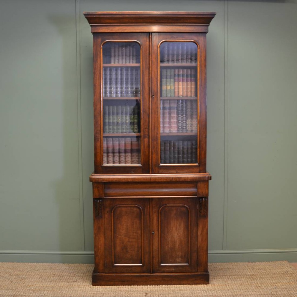 Beautifully Figured Walnut Victorian Antique Bookcase