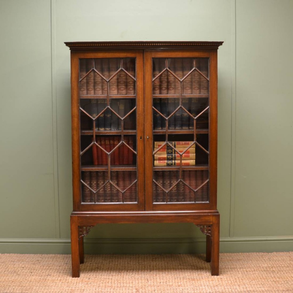 Victorian Mahogany Antique Glazed Bookcase On Stand