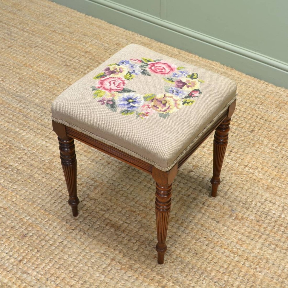 Elegant Victorian Antique Walnut Stool