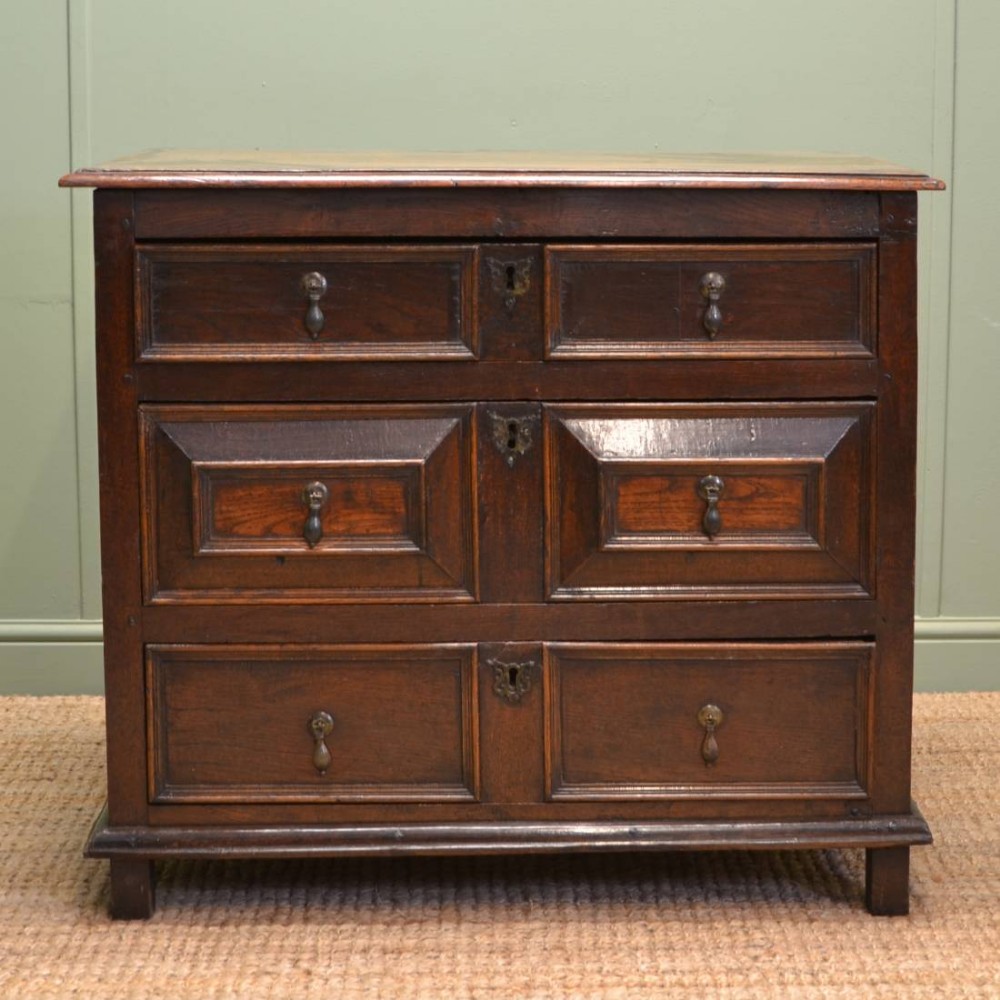 Early Eighteenth Century Period Oak & Elm Antique Chest Of Drawers