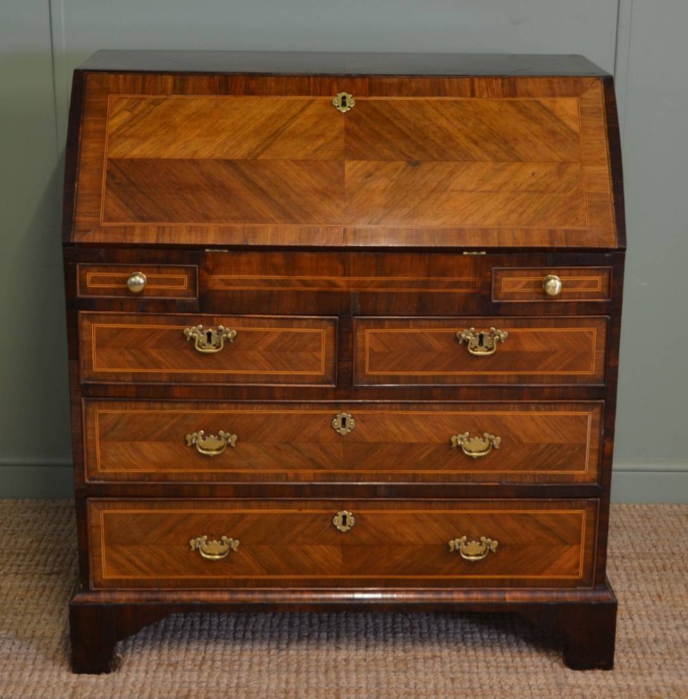 Rare Eighteenth Century Figured Walnut Antique Bureau