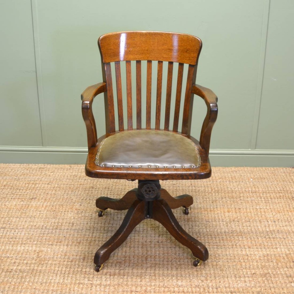 Quality Edwardian Oak Antique Swivel Office Chair