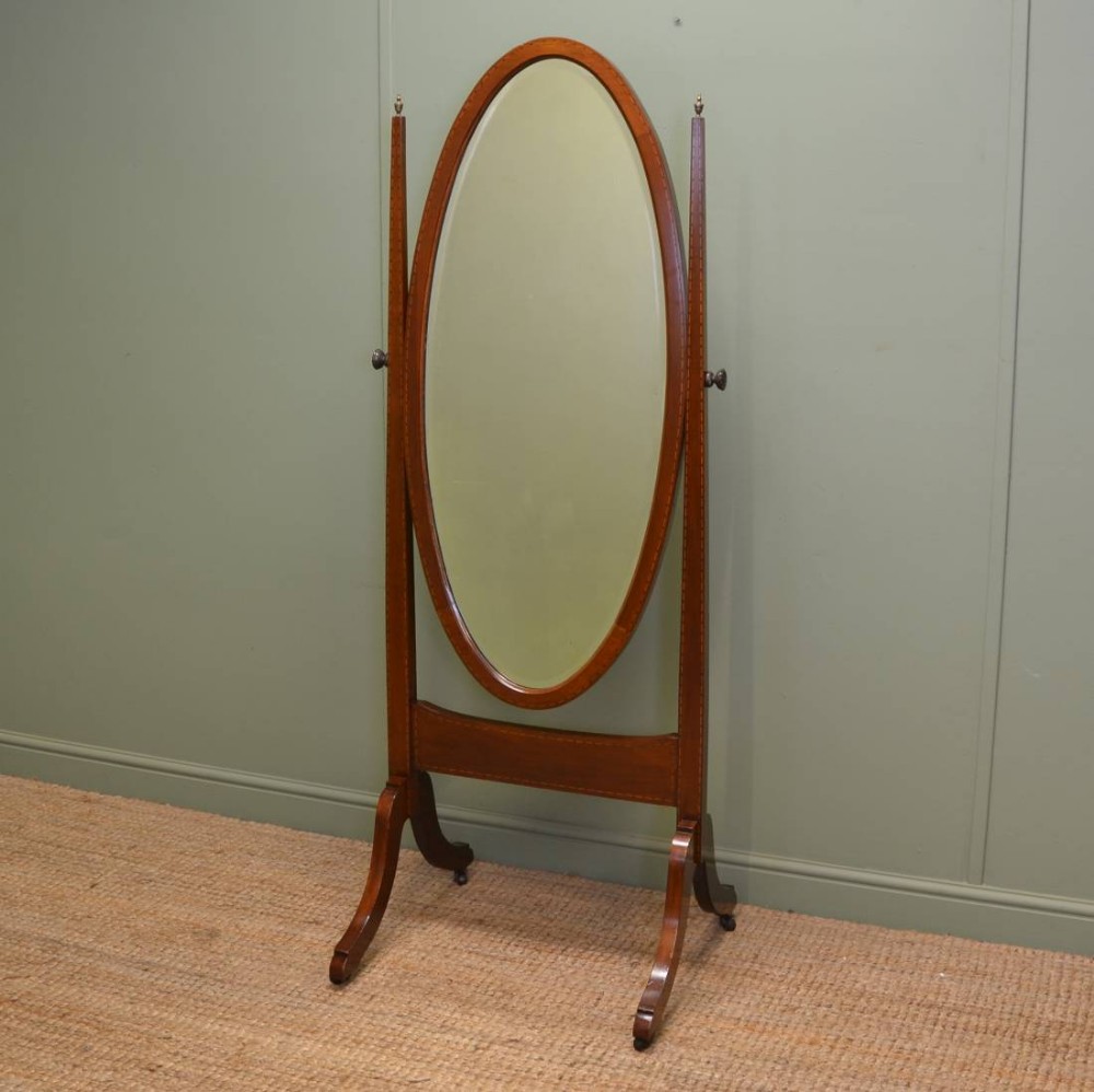 Elegant Edwardian Inlaid Mahogany Tilting Cheval Mirror