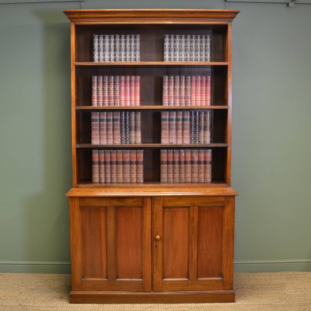 Edwardian Antique Open Bookcase On Cupboard