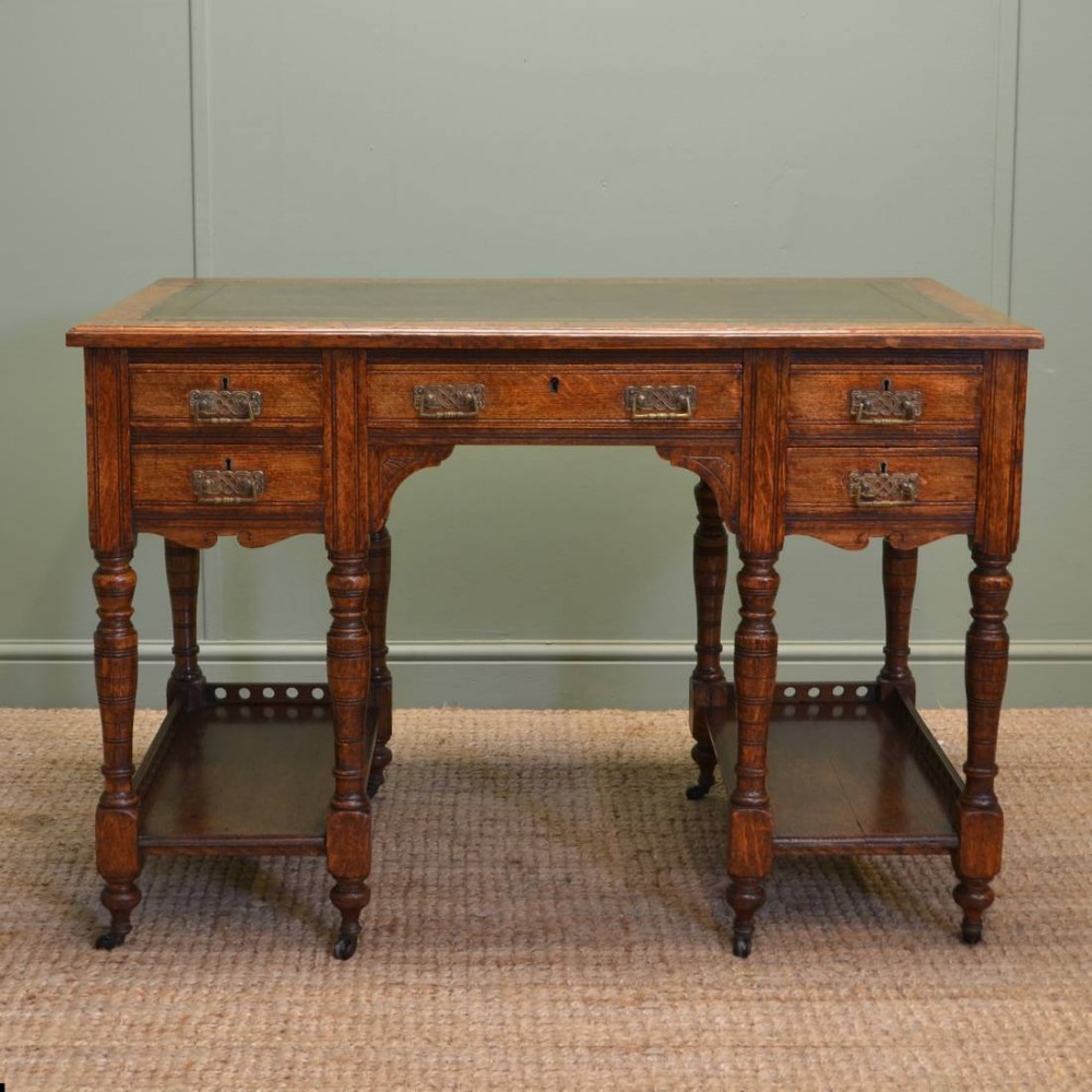 Characterful  Small Victorian Oak Antique Arts And Crafts Antique Desk