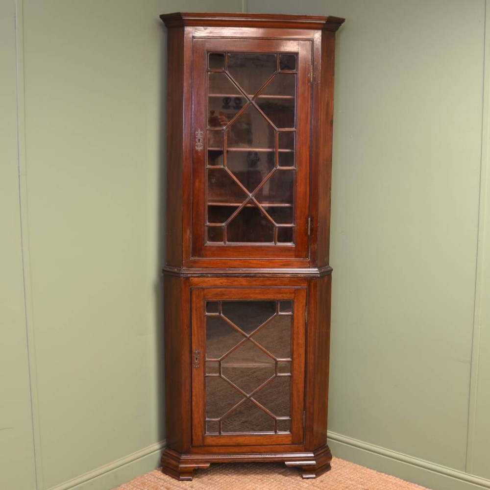 Georgian Antique Glazed Mahogany Floor Standing Antique Corner Cupboard