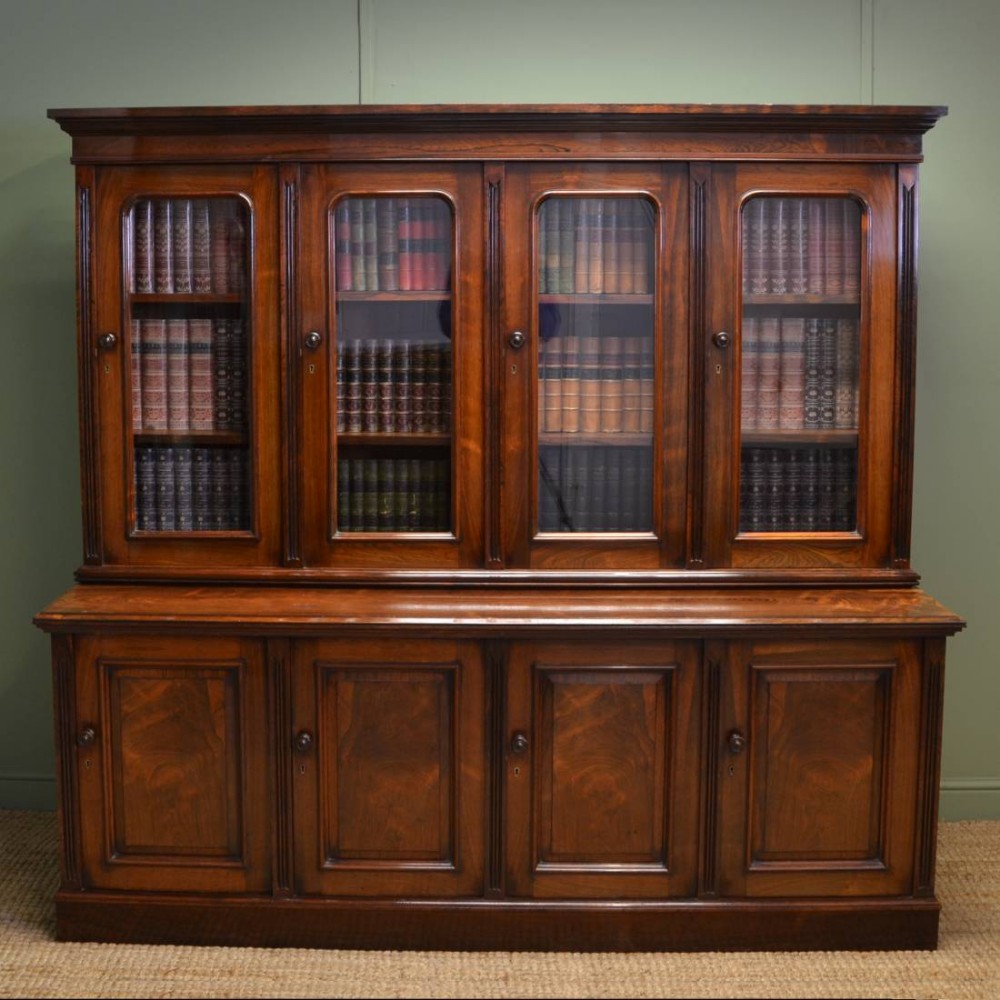 Spectacular Figured Rosewood Victorian Antique Library Bookcase Of  Small Proportions