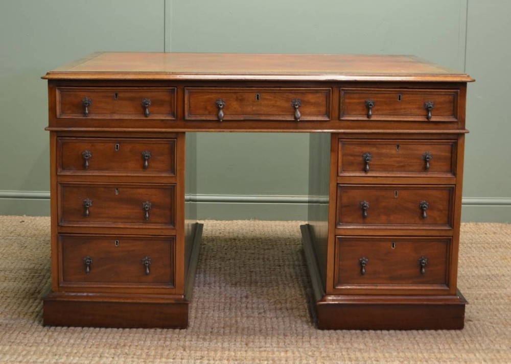 Charming Victorian Walnut Antique Pedestal Desk