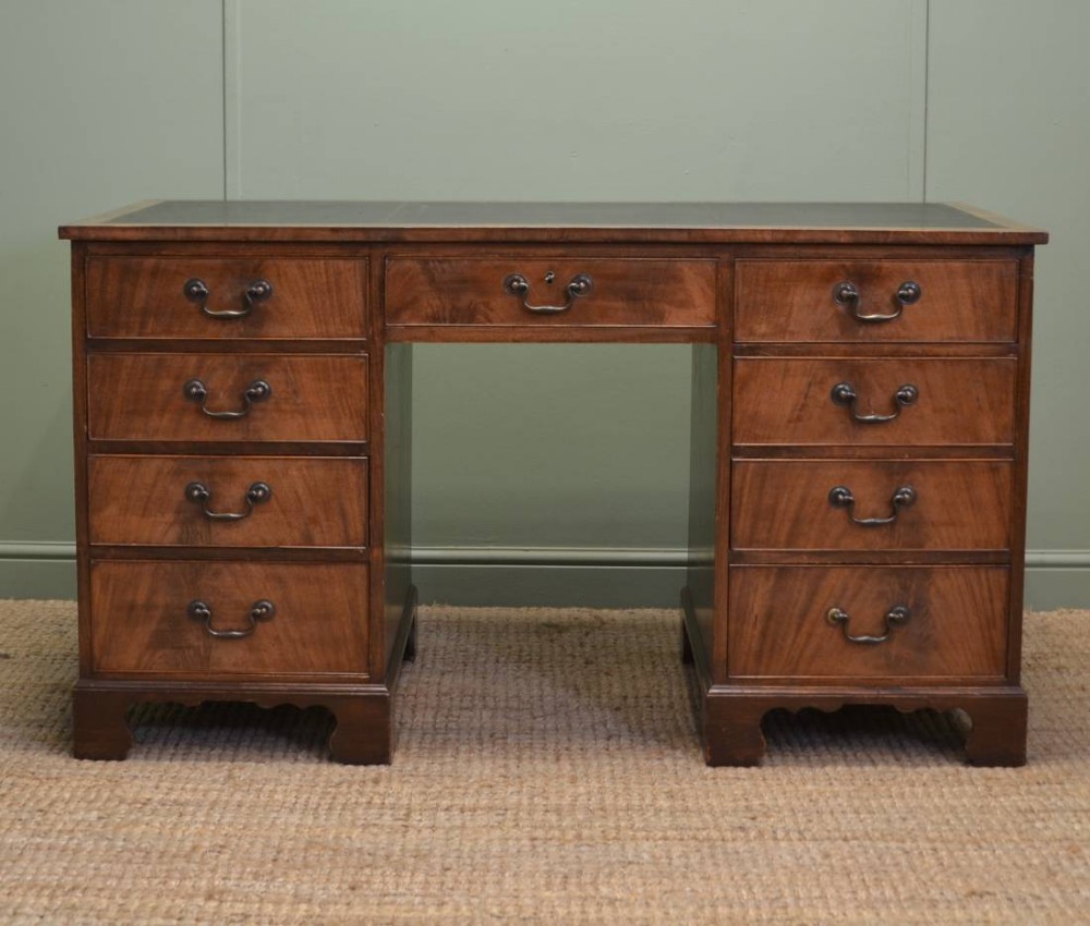 Characterful  Edwardian Walnut Antique Pedestal Desk