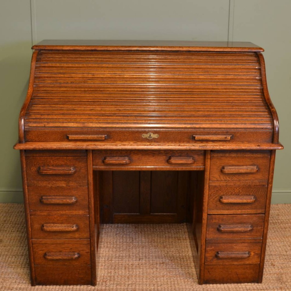 Edwardian Oak Antique Roll Top Desk