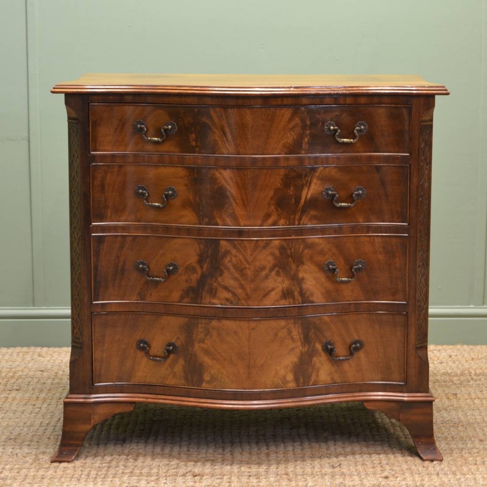 Elegant Small Serpentine Figured Mellow Mahogany Antique Chest Of Drawers