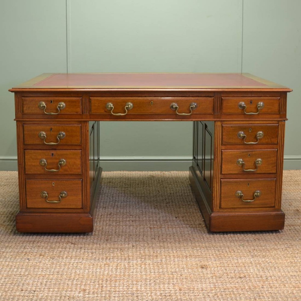 Large Edwardian Walnut Antique Pedestal Desk 