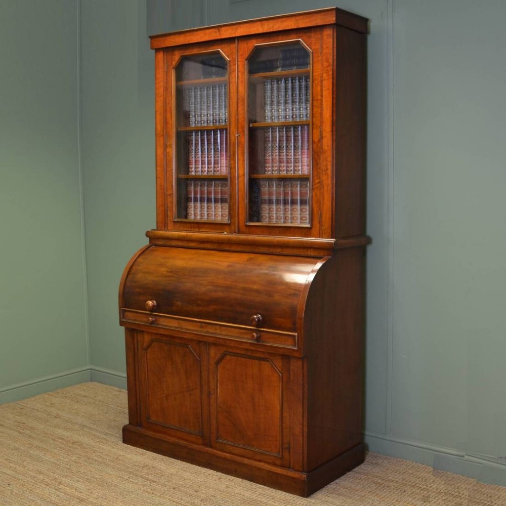 Unusual Victorian Cylindrical Front Antique Mahogany Bookcase