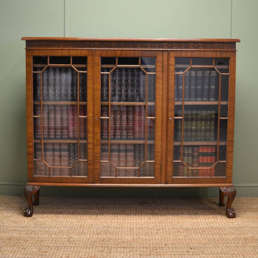 Edwardian Walnut Chippendale Design Antique Bookcase