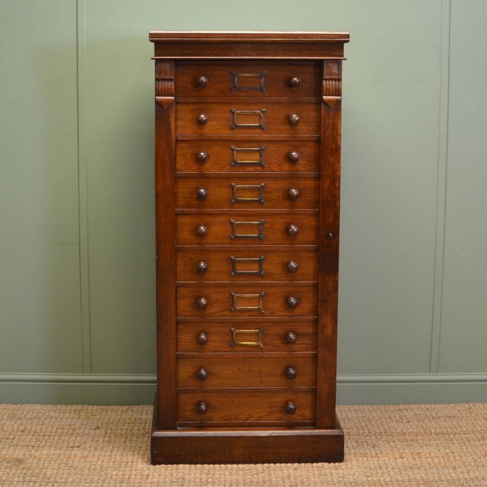 Quality Victorian Tall Oak Antique Wellington Chest
