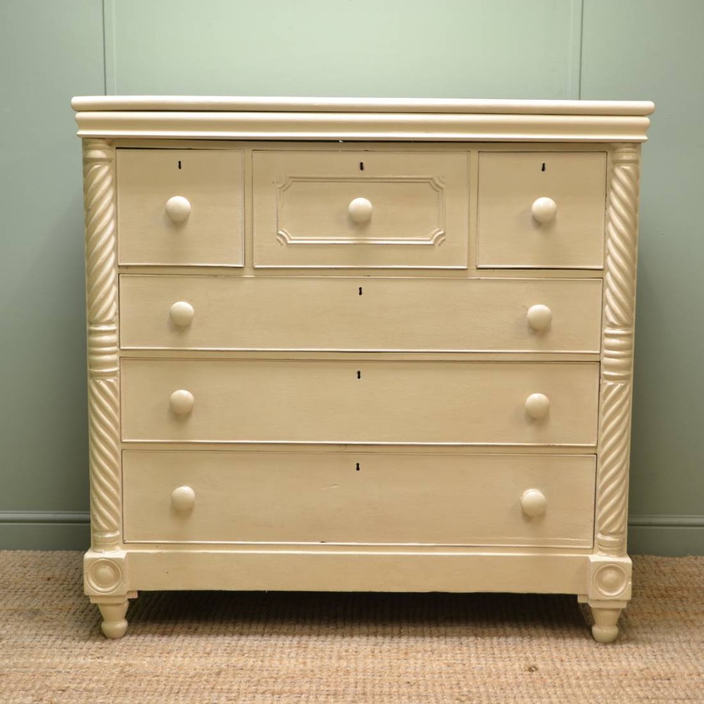 Characterful  Victorian Large Painted Antique Chest Of Drawers