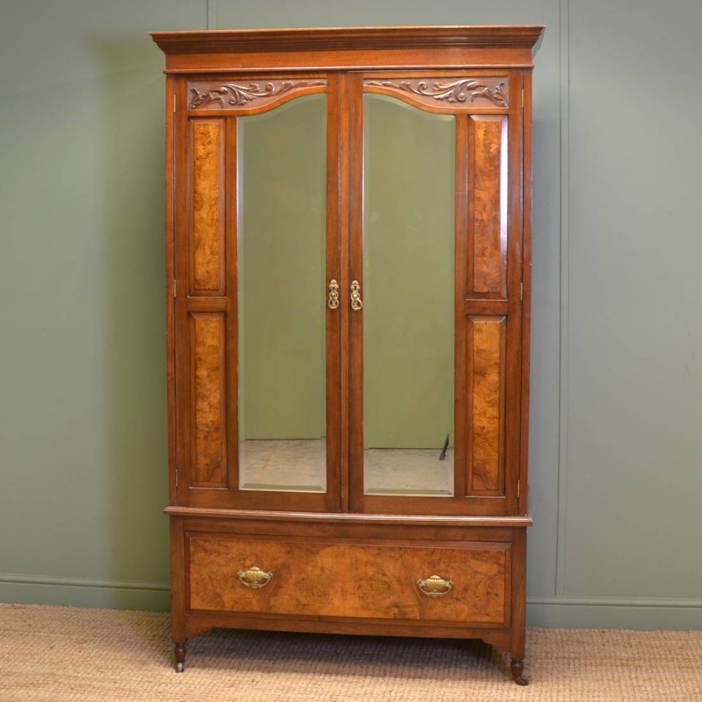Beautifully Figured Late Victorian Walnut Double Wardrobe