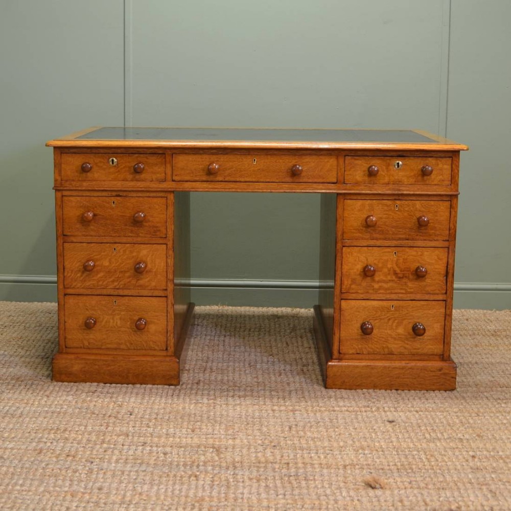 Spectacular Golden Oak Victorian Antique Pedestal Desk