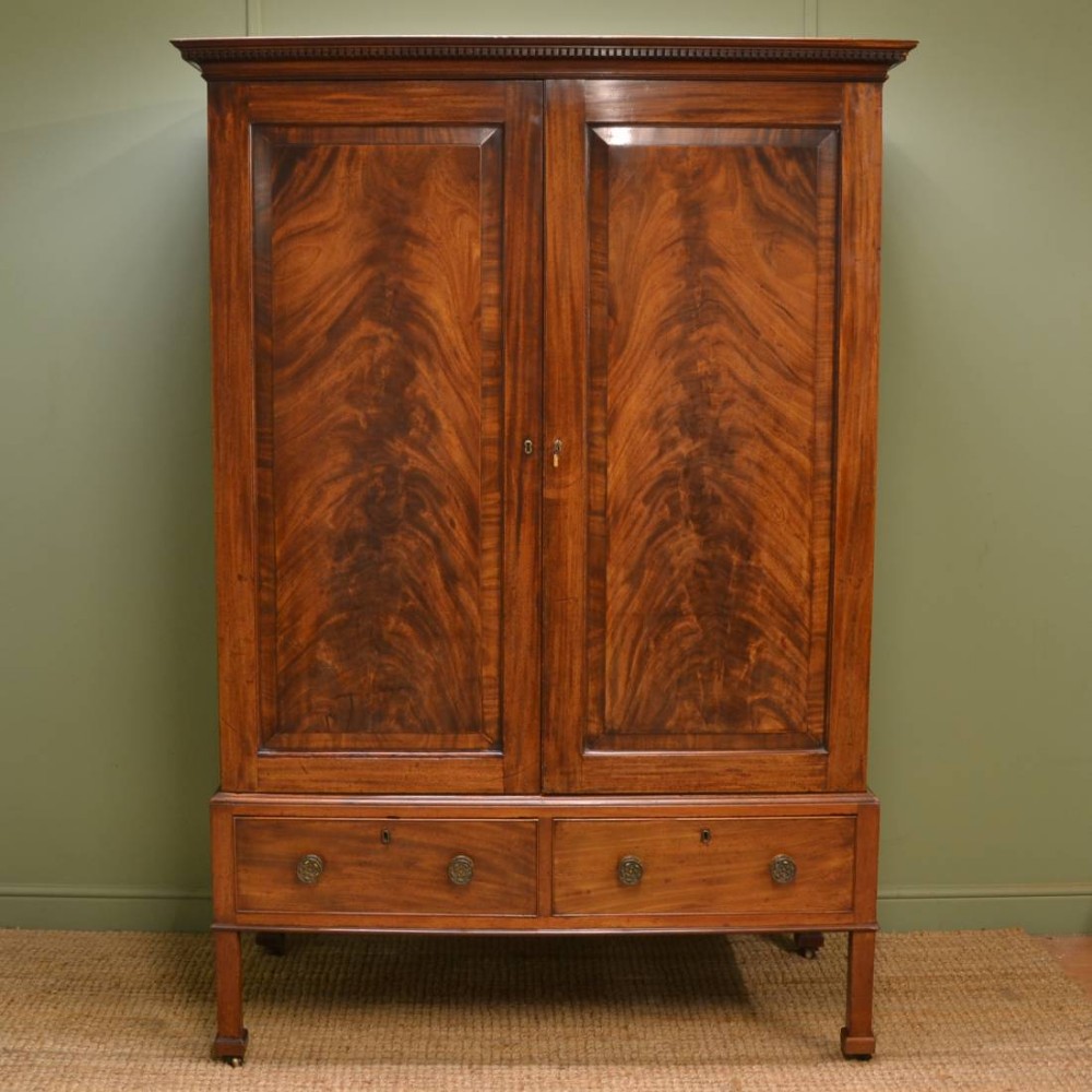 Figured Mahogany Georgian Antique Double Wardrobe