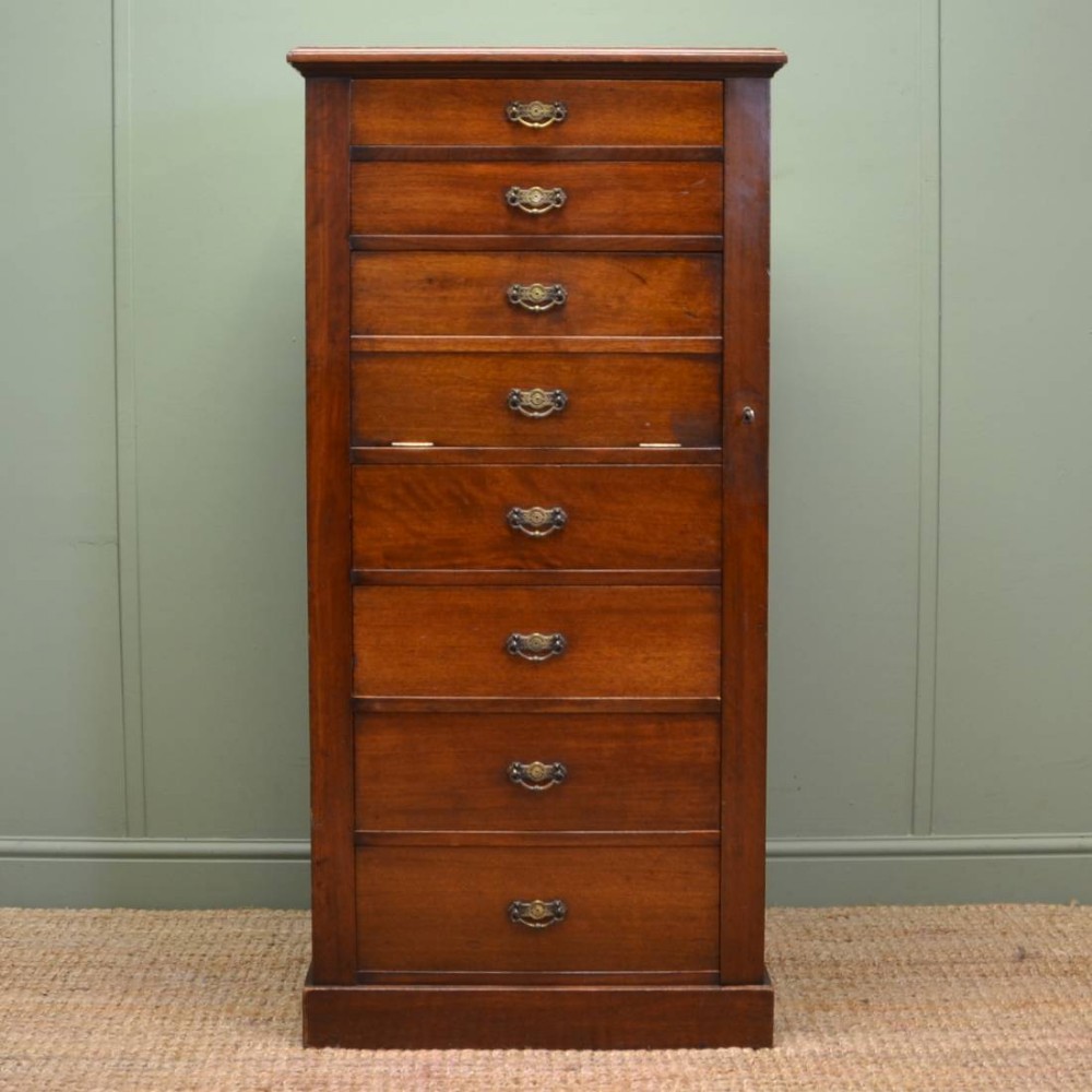 Country Victorian Walnut Antique Secretaire Wellington Chest